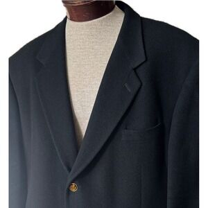 VTG Petrocelli Wool Single Breasted Blazer Sport Coat Size 50R Black Made In USA